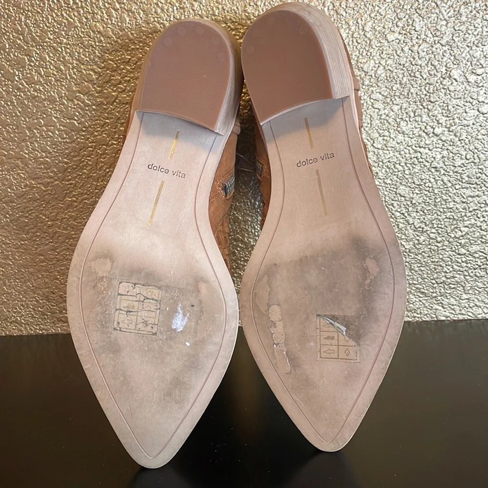 Dolce Vita Tan Woven Ankle Booties - Picture 5 of 8